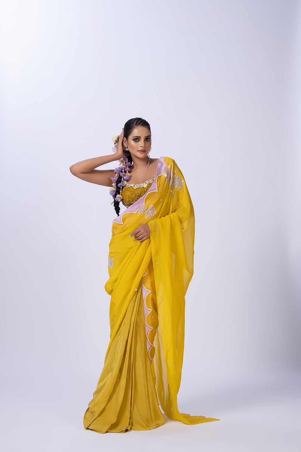 Yellow organza saree