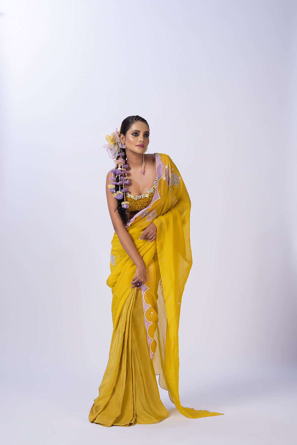 Yellow organza saree