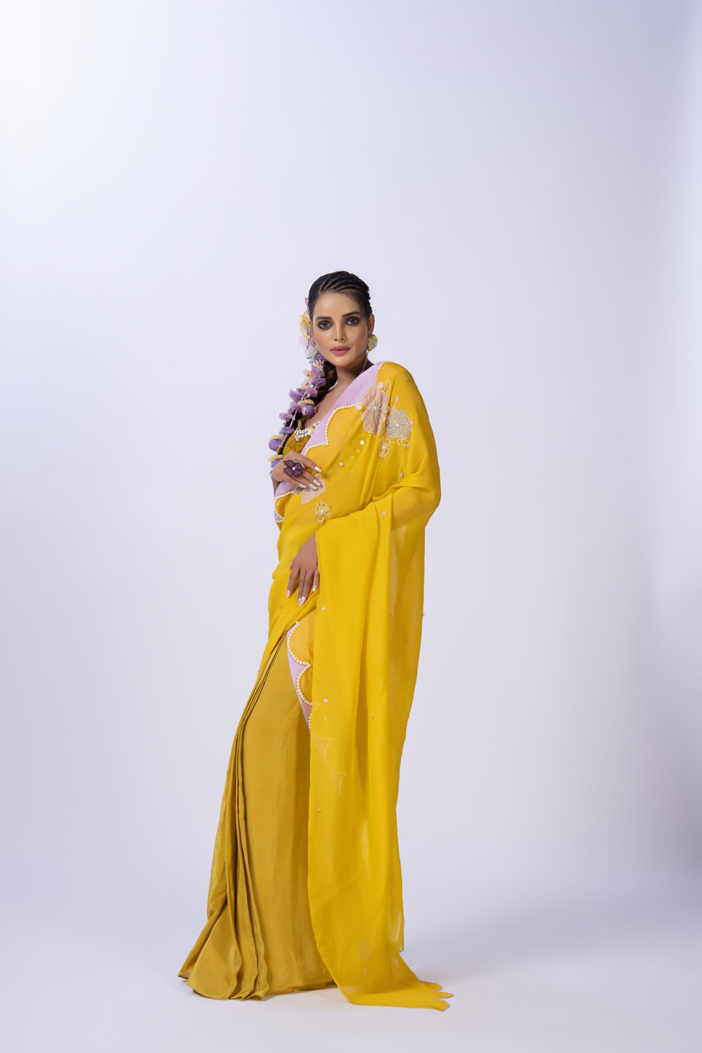 Yellow organza saree