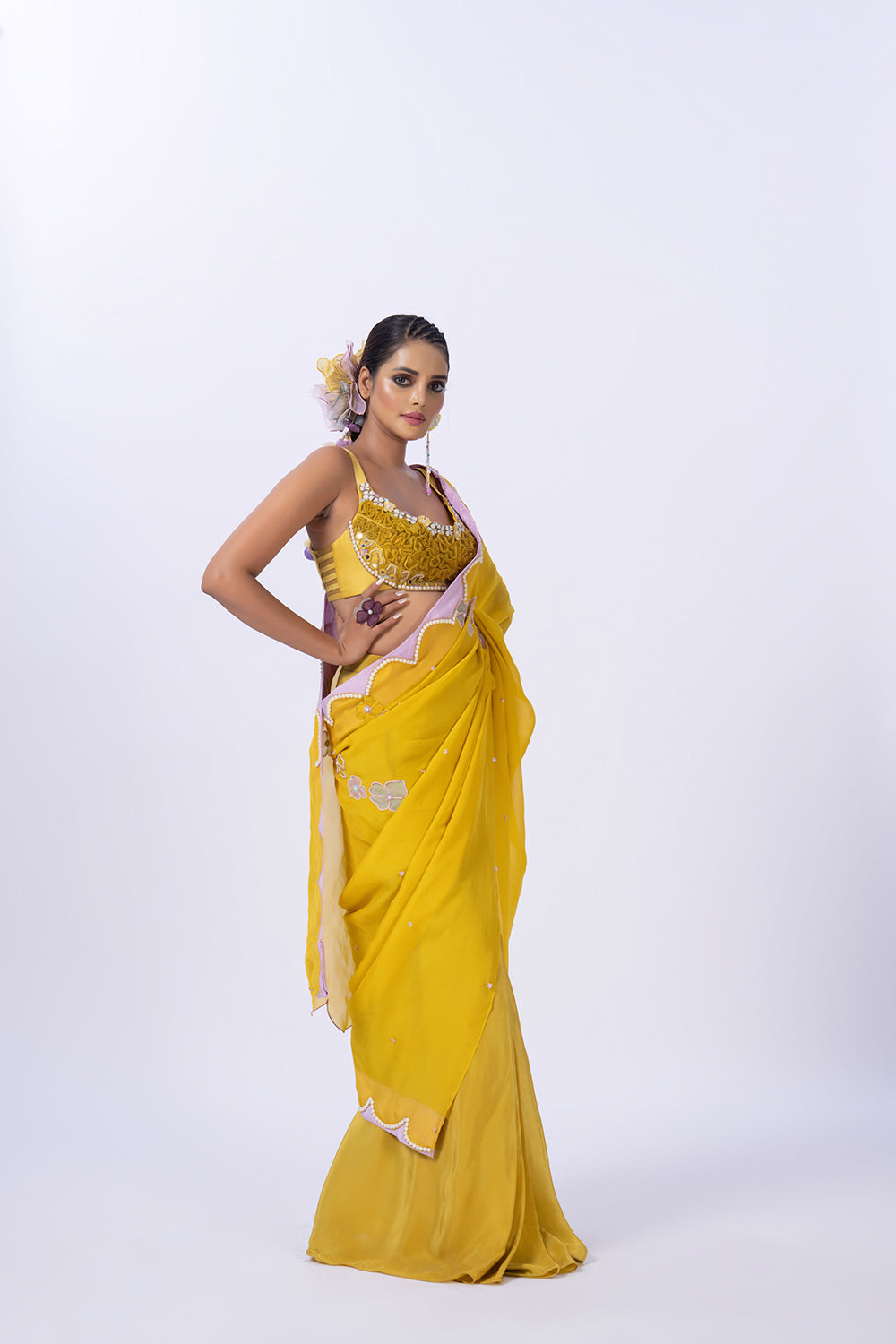 Yellow organza saree