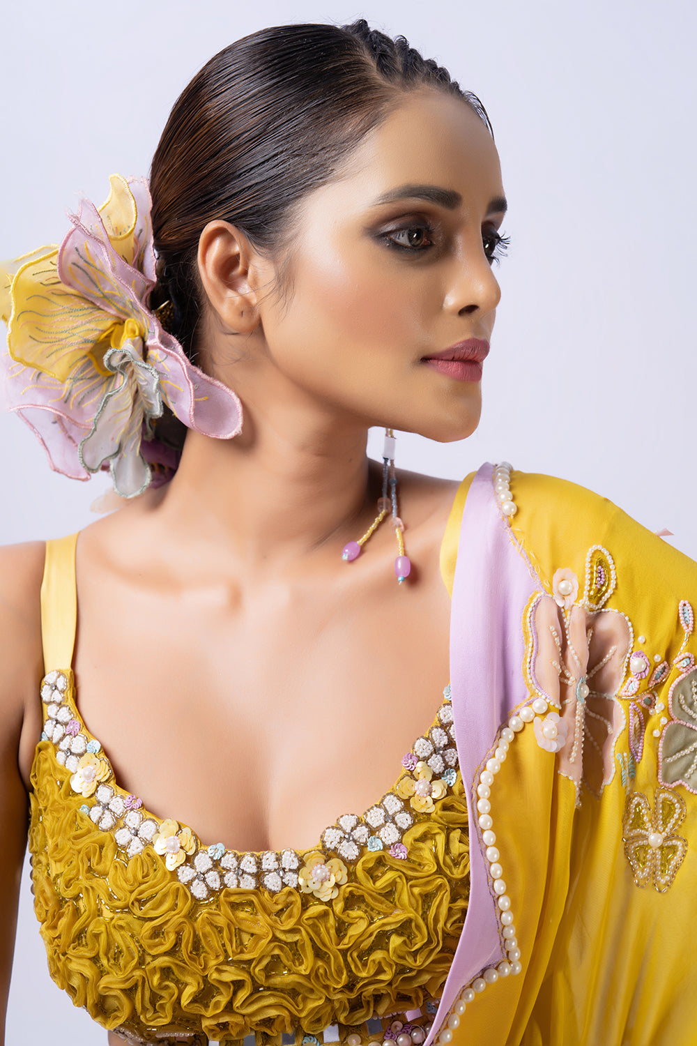 Yellow organza saree
