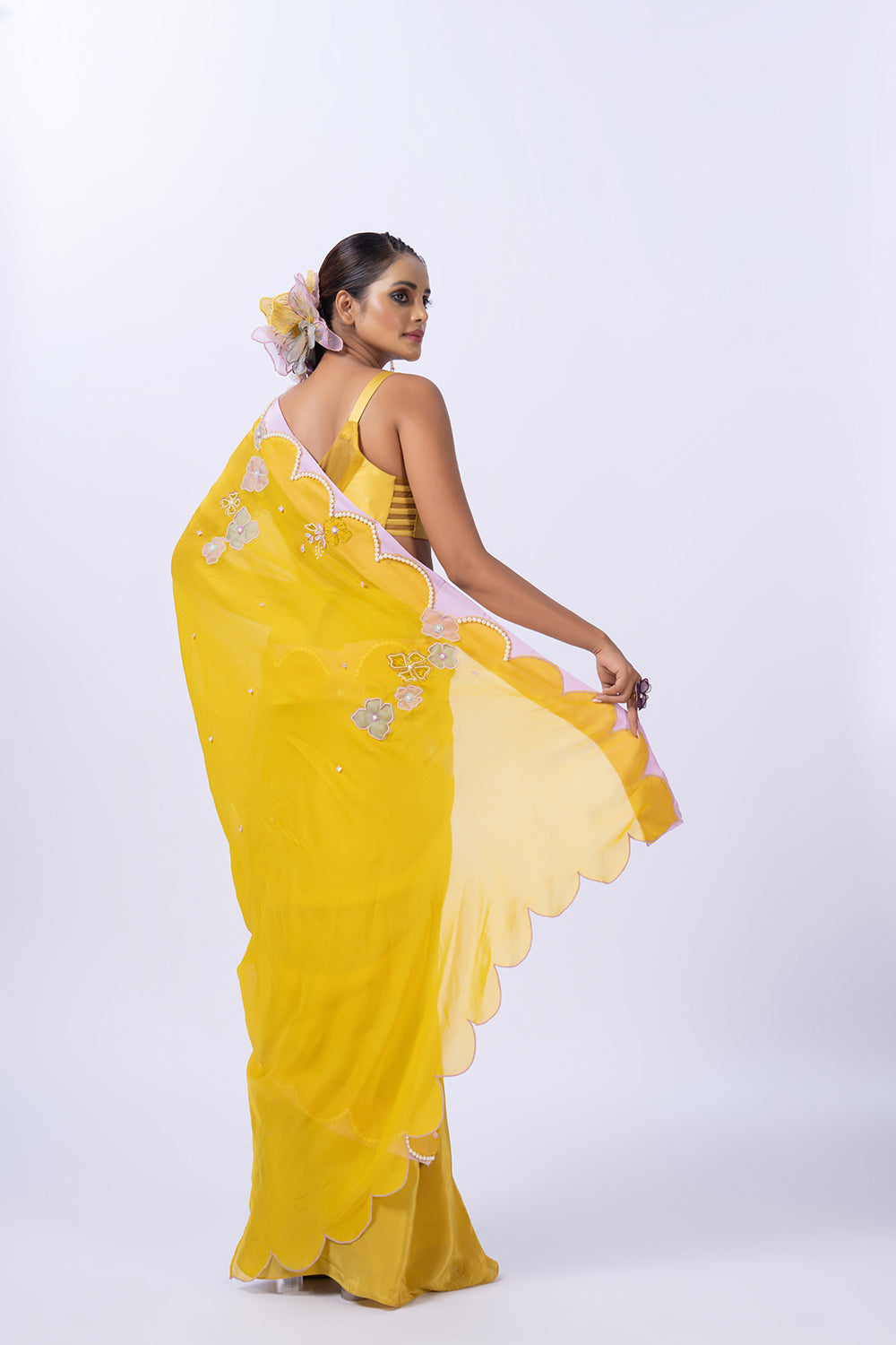 Yellow organza saree