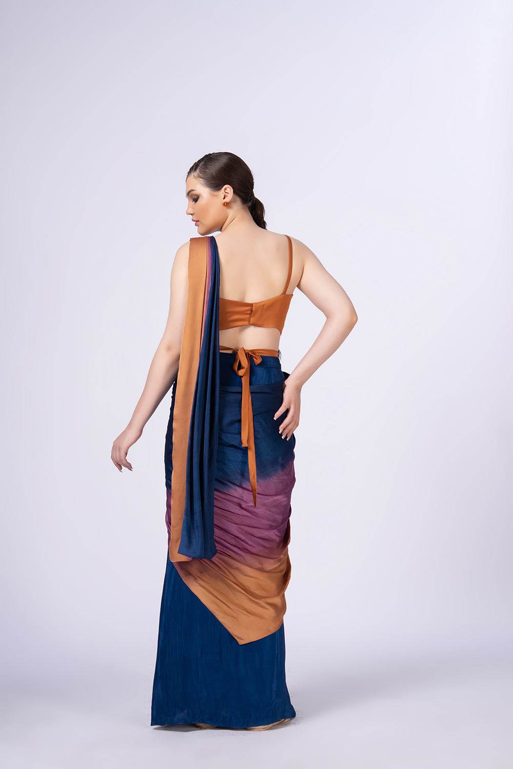 Tri colour ombre effect Pre-stitched Saree set