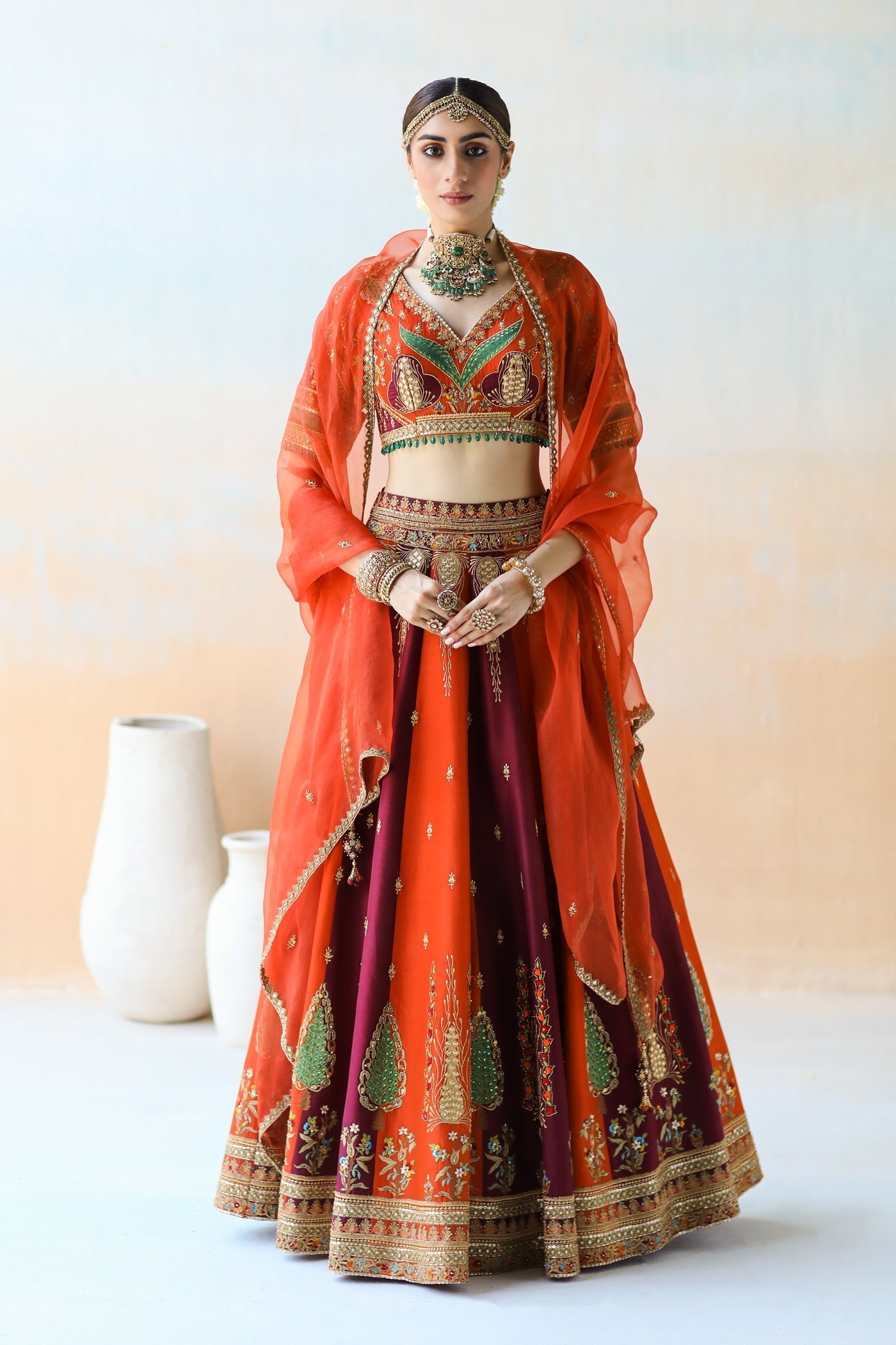 Burgundy & Rust Lehenga Set
