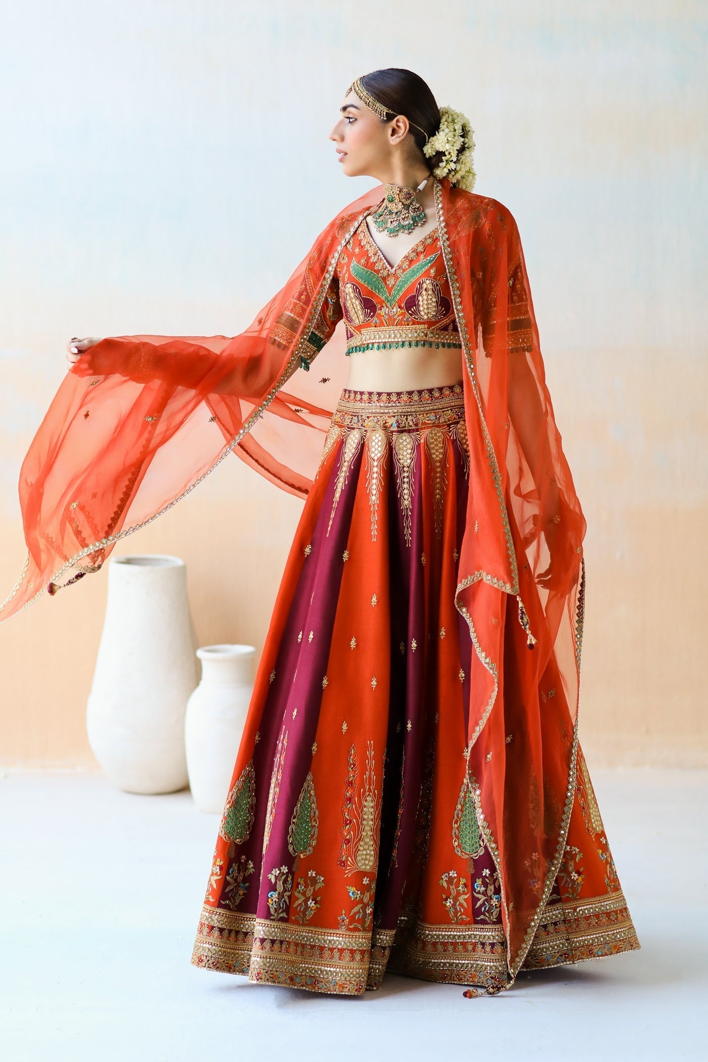 Burgundy & Rust Lehenga Set