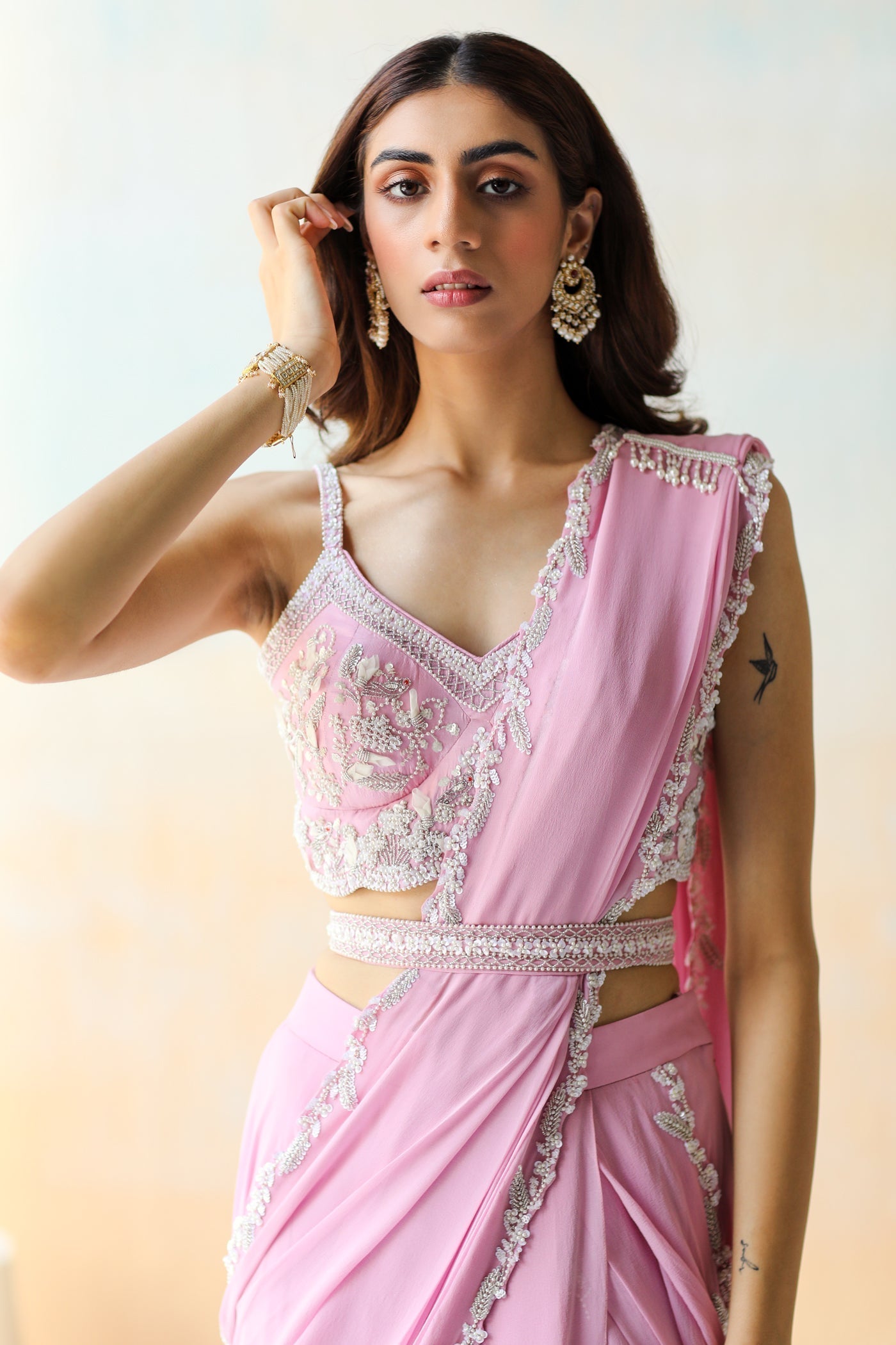 Lilac Pre-Draped Ruffle Saree Set