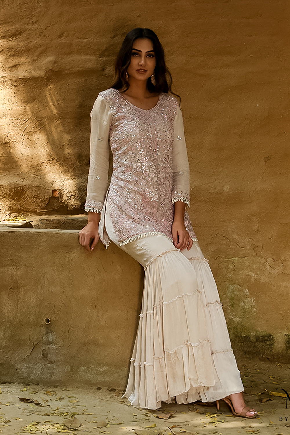 Faiza - Beige Kurta Gharara Set