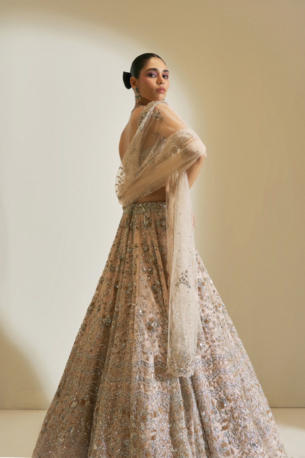 Champagne Crystal Bloom Lehenga Set
