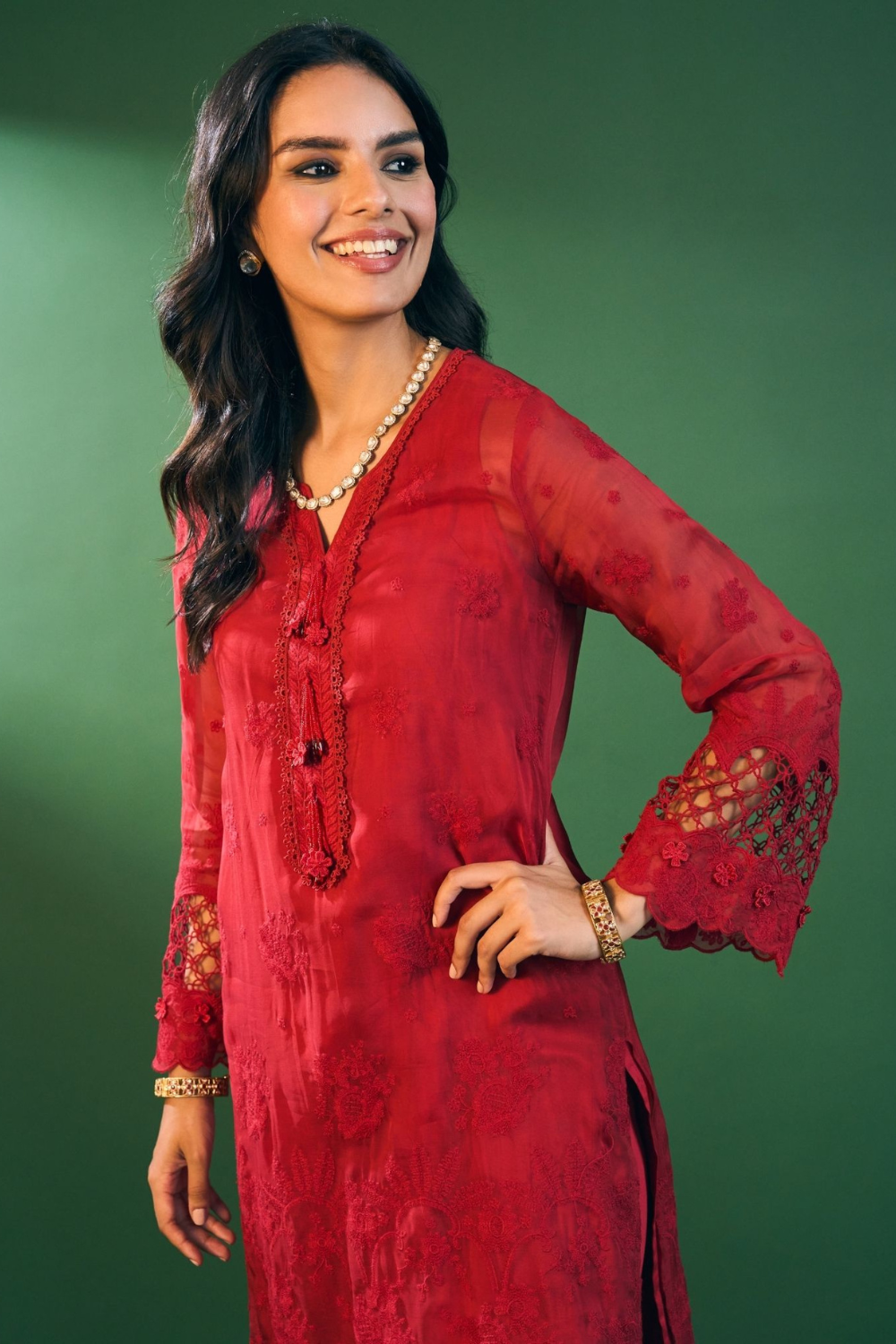 Ina Organza Red Kurta Set