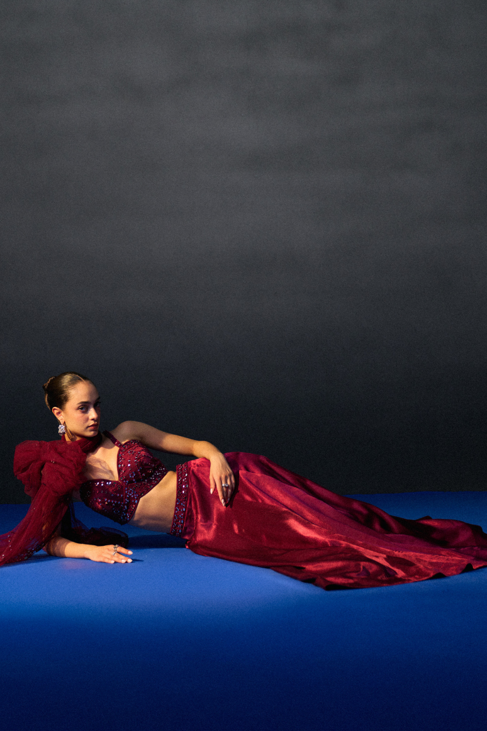 Crimson Satin Silk Skirt Set