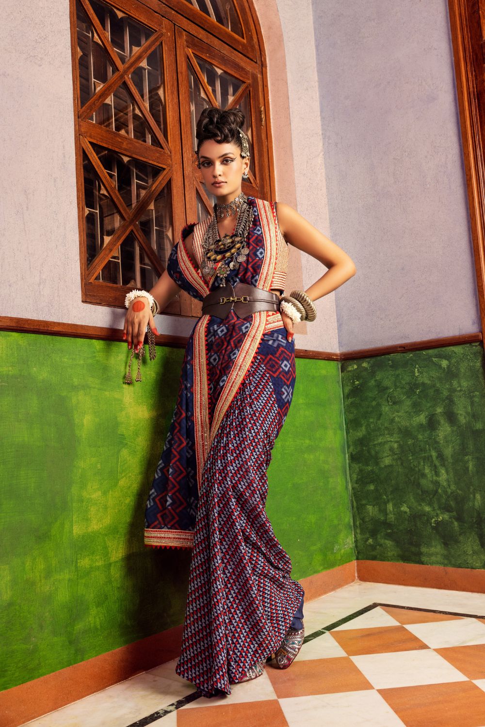 Blue Printed & Embroidered Saree