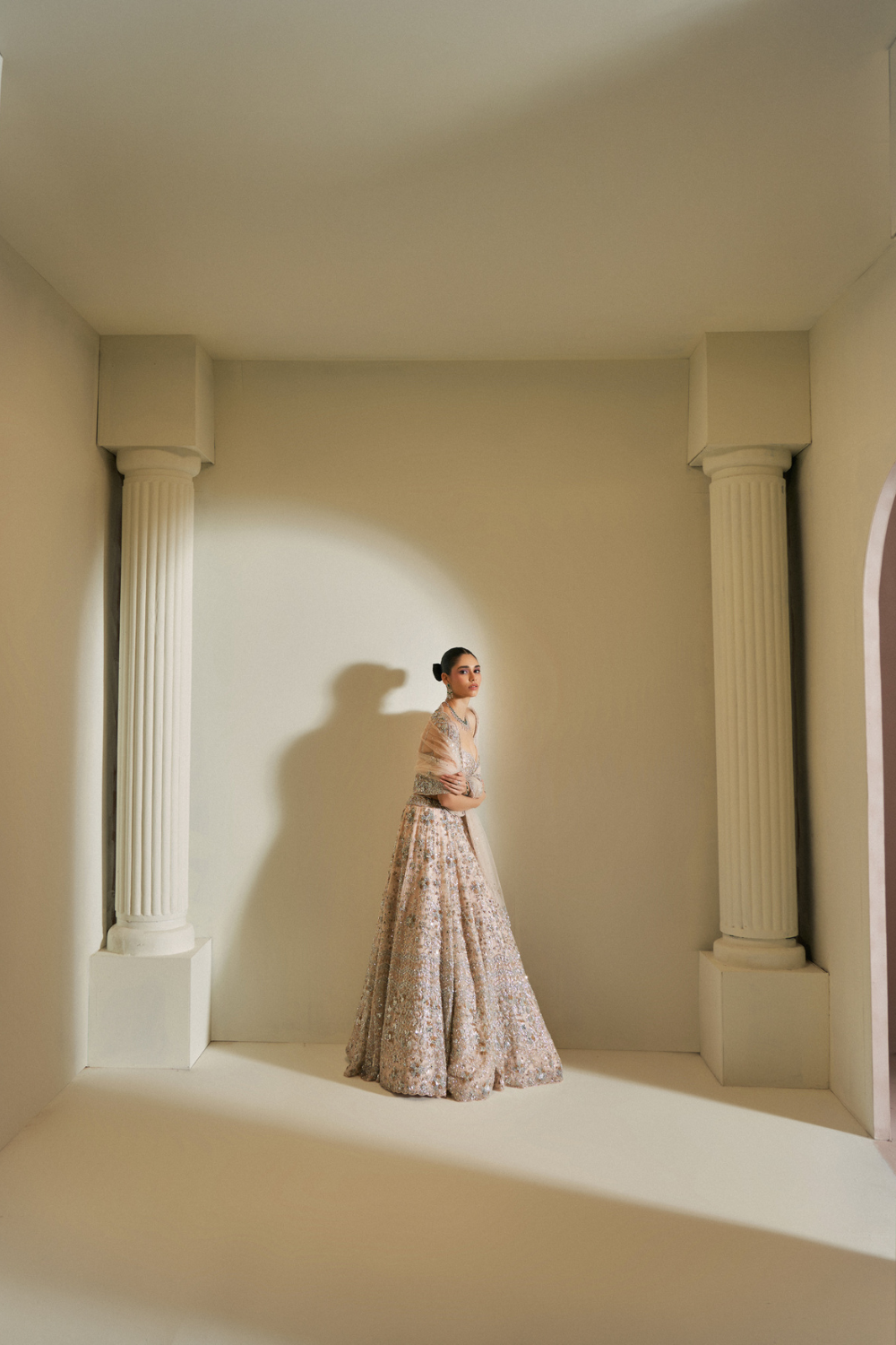Champagne Crystal Bloom Lehenga Set
