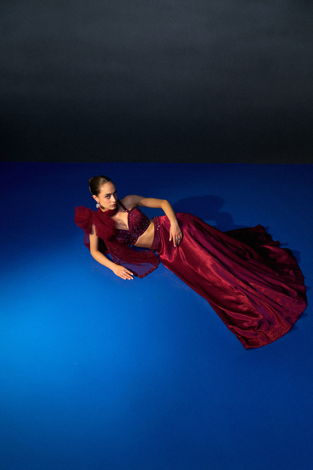 Crimson Satin Silk Skirt Set