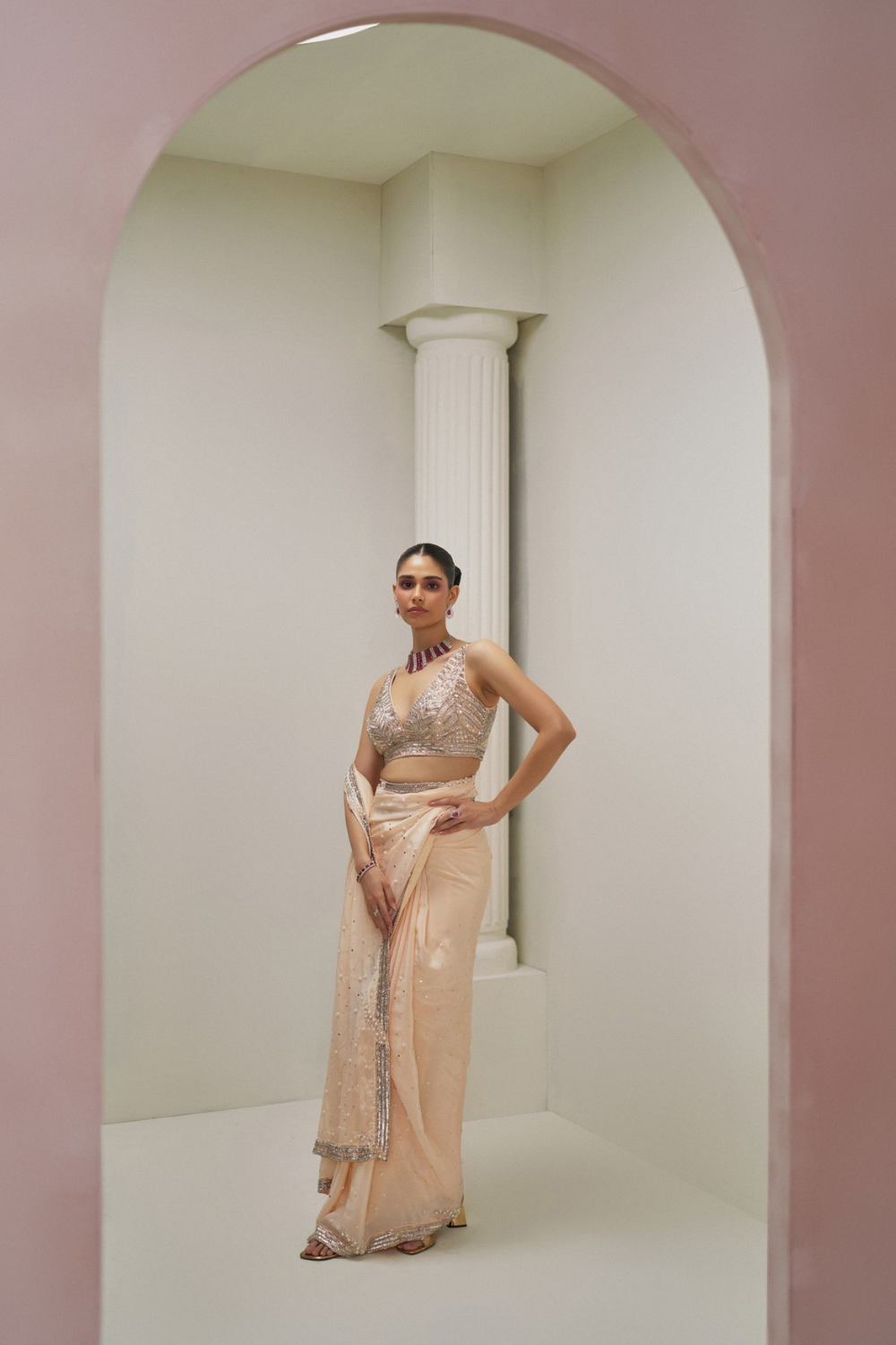 Champagne Stardust Saree Set