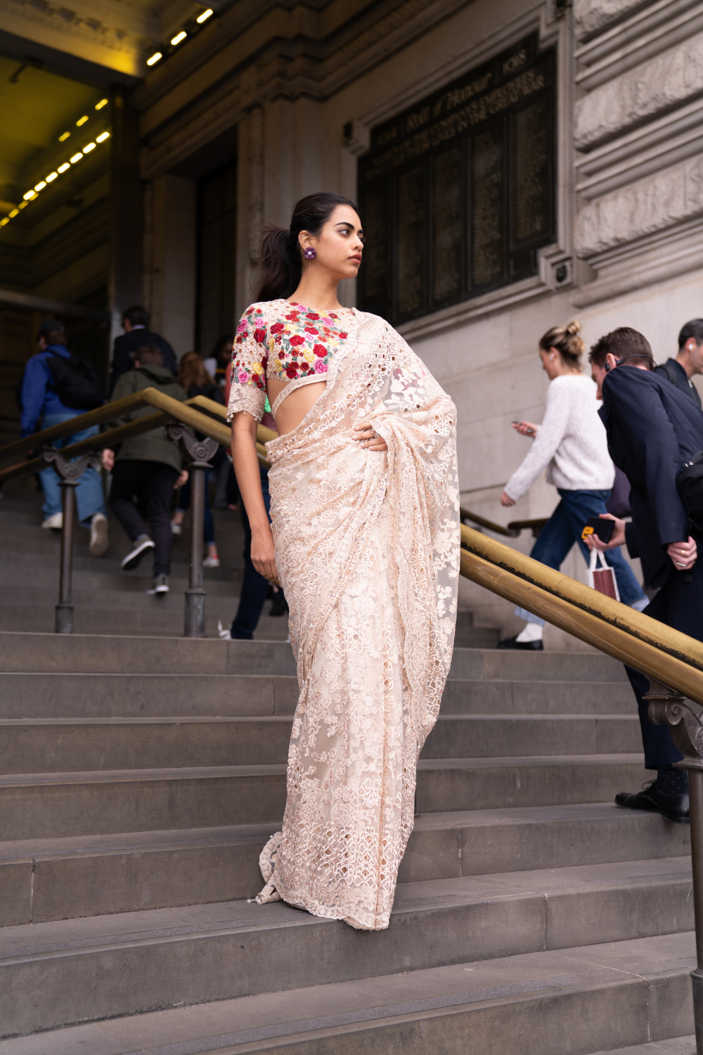 Beige Multi-Coloured Thread Work Saree