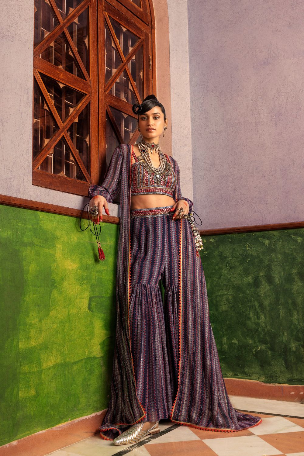 Blue Printed & Embroidered Pant set