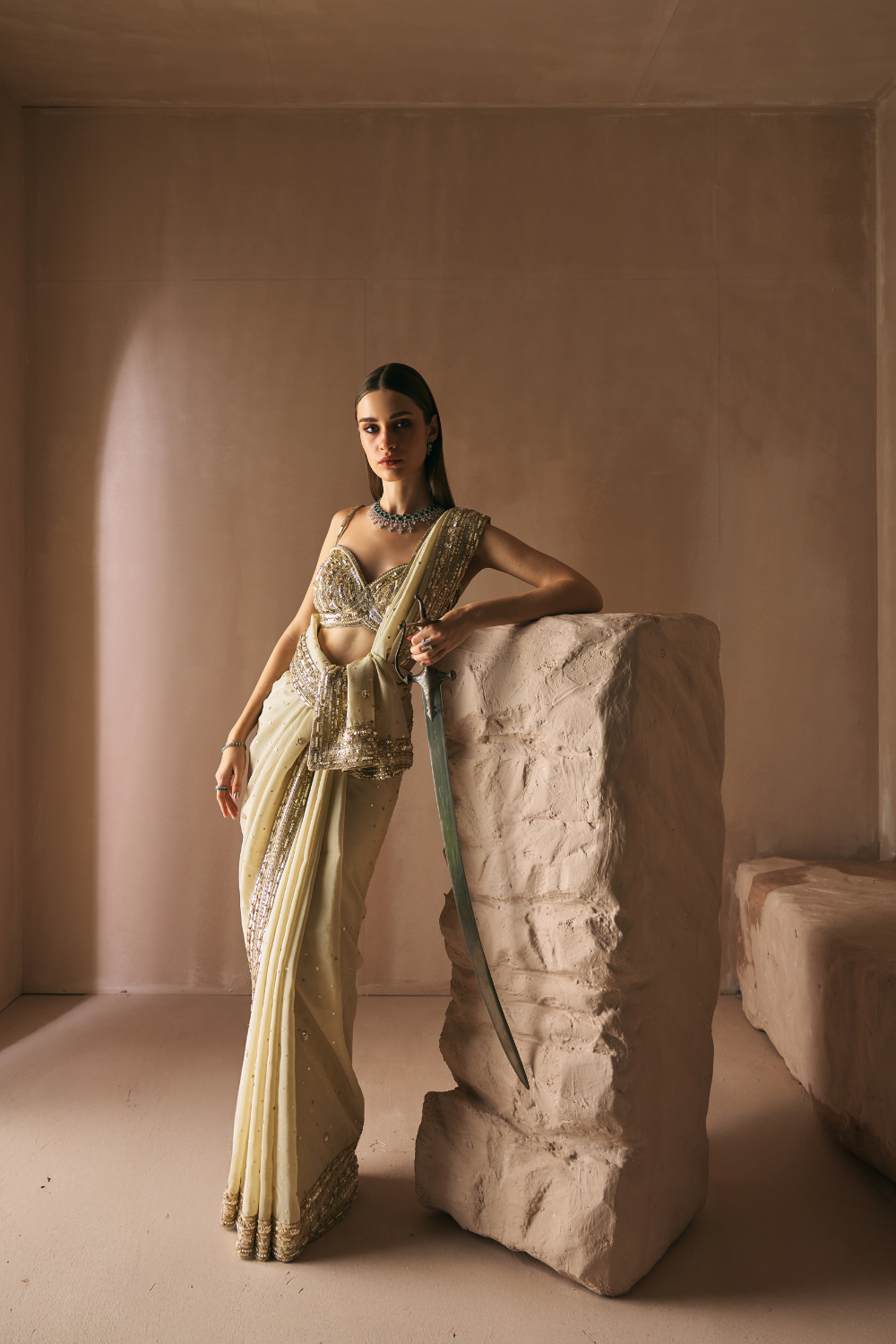 Champage Whisper Saree Set