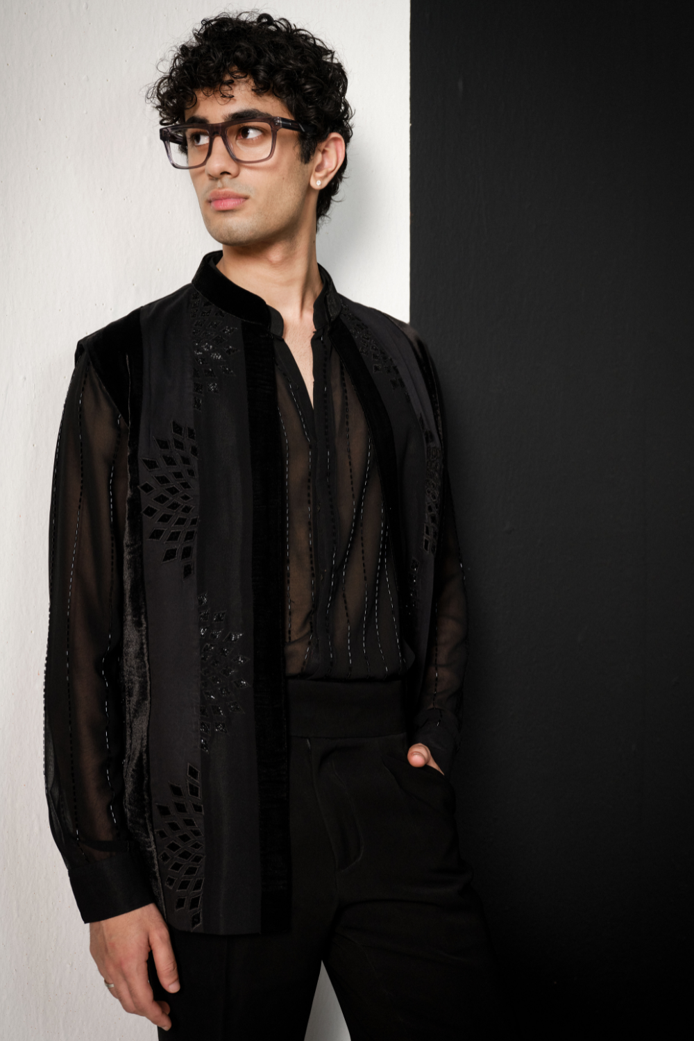 Black applique work Nehru