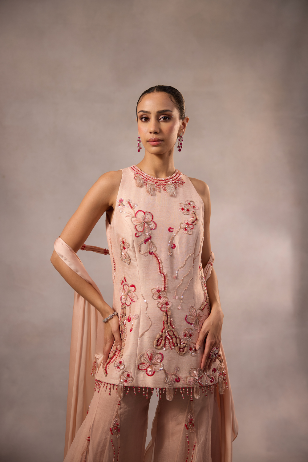 Powder Pink Embroidered Sharara Set of 3
