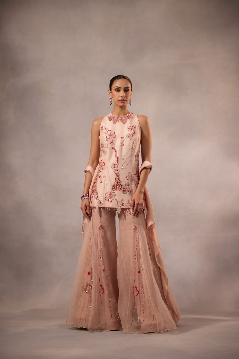 Powder Pink Embroidered Sharara Set of 3