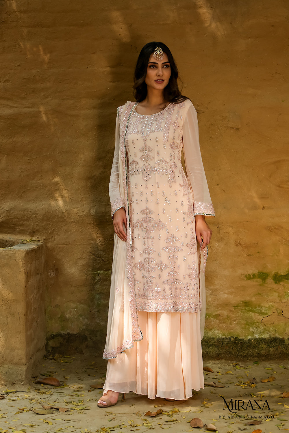 Irana - Peach Embroidered Kurta Sharara Set