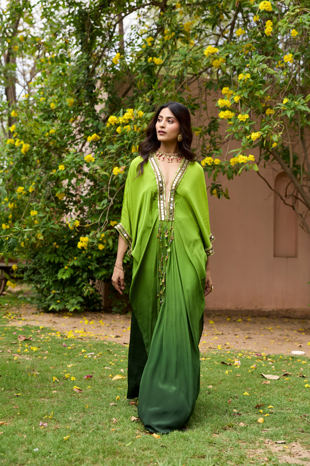 ALGAE GREEN OMBRE KAFTAN SET
