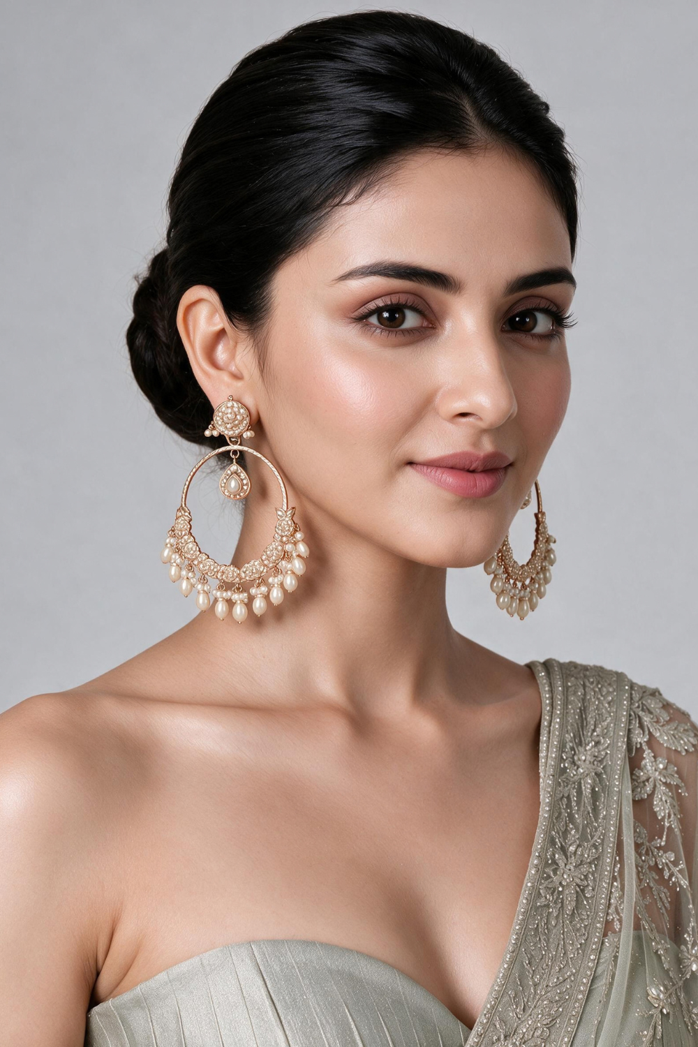 Jadau Pearl Embellished Oversized Hoop Earrings