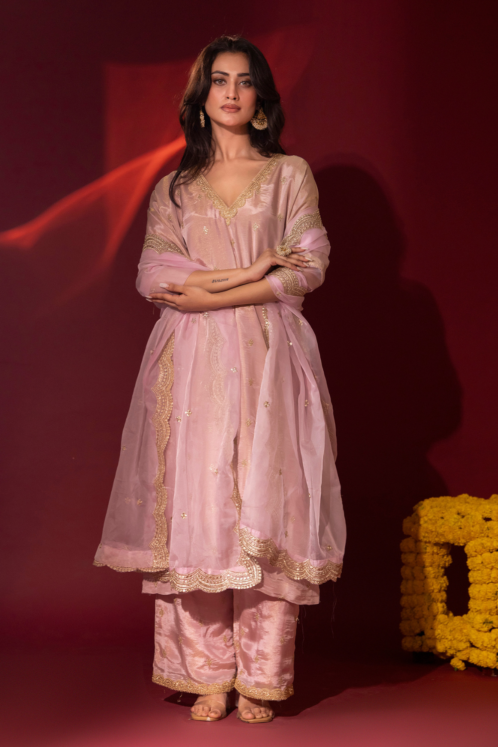 Blush Pink Tissue Kaftan Set