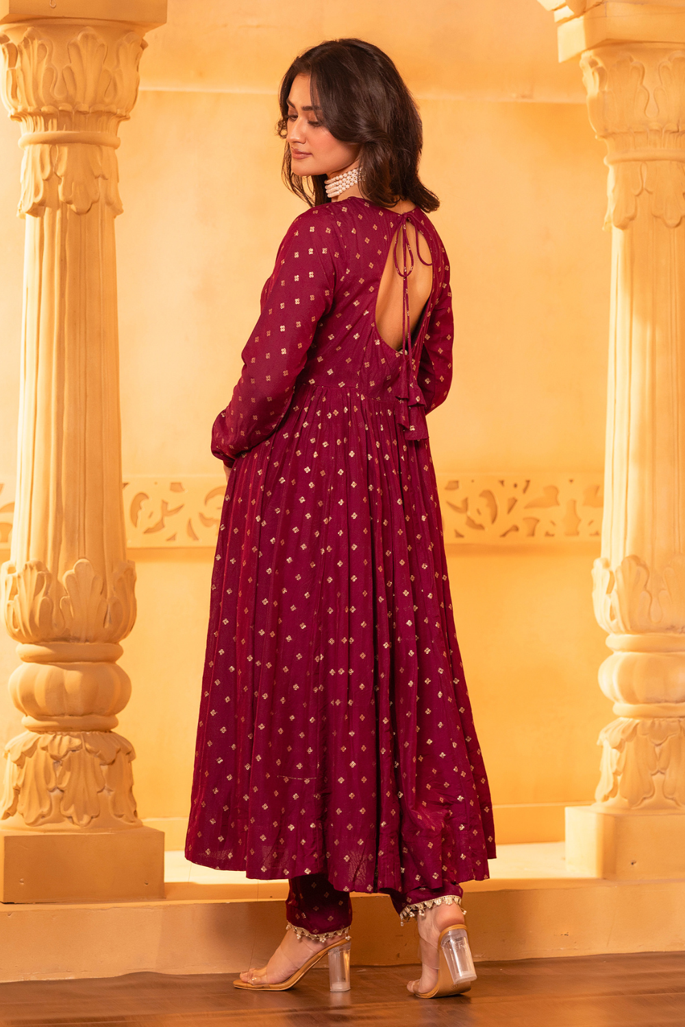 Wine Anarkali Set