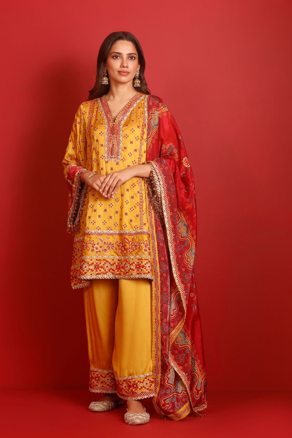 Hesi Cupro Satin Mustard Kurta Set