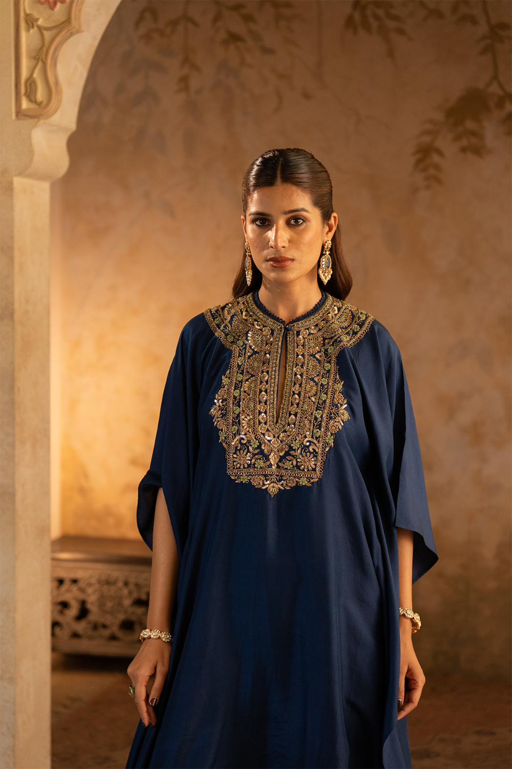 Navy Blue Silk Kaftan Dress