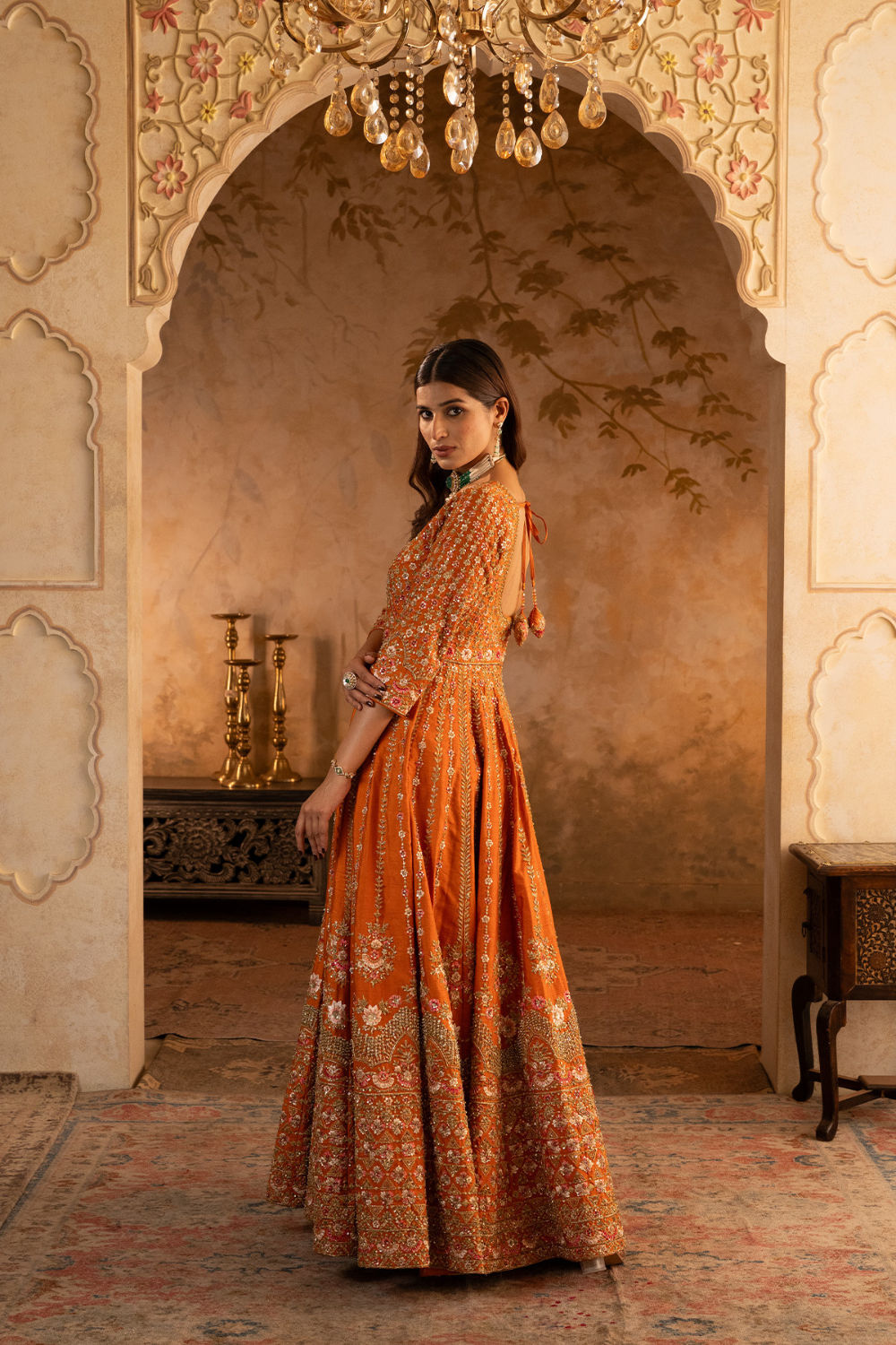 Rust Raw Silk Anarkali Set