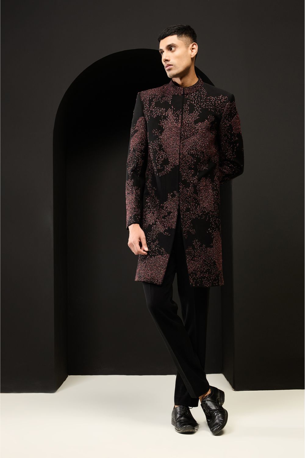 Black indo Western highlighting with sequins, pearls and thread work