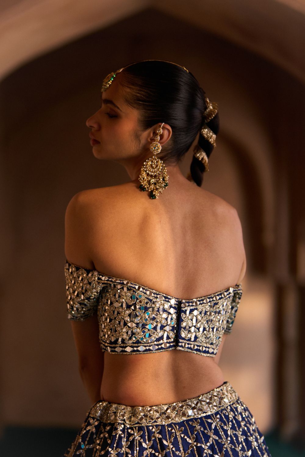 NEER — Navy Blue Raw Silk Lehenga Set