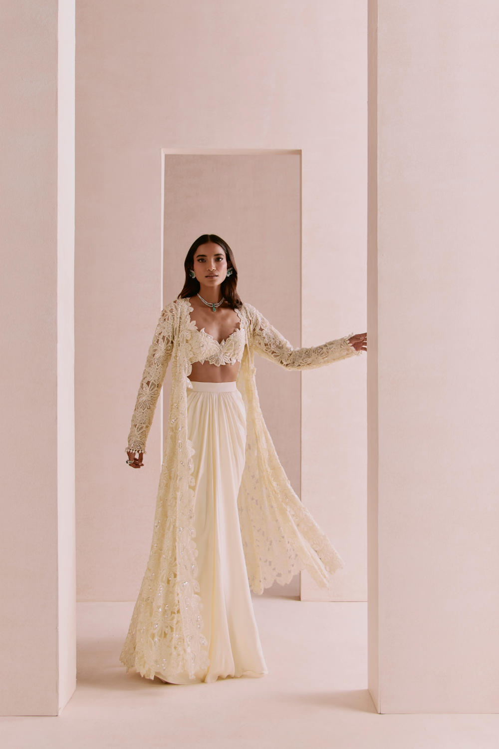 Ivory Floral Cutwork Cape Set