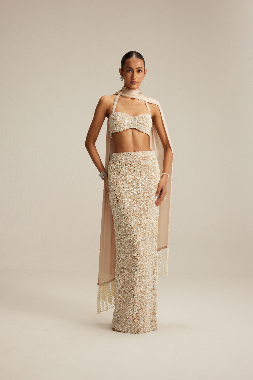 Light Beige Pencil Skirt