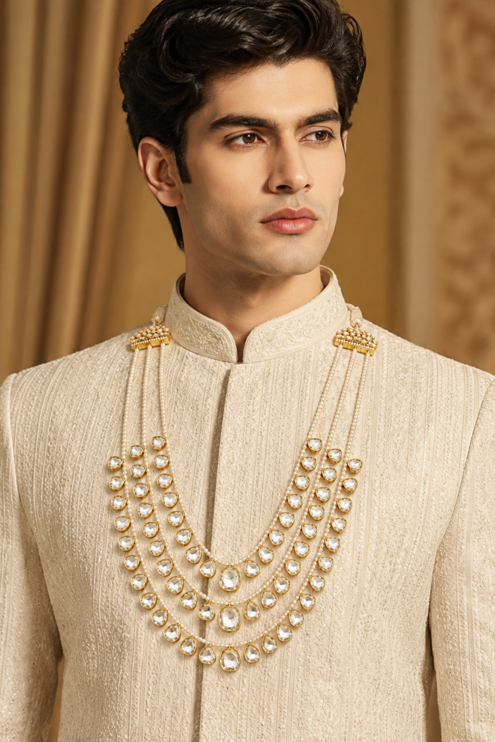 Three-Layered Pearl Kundan Mala