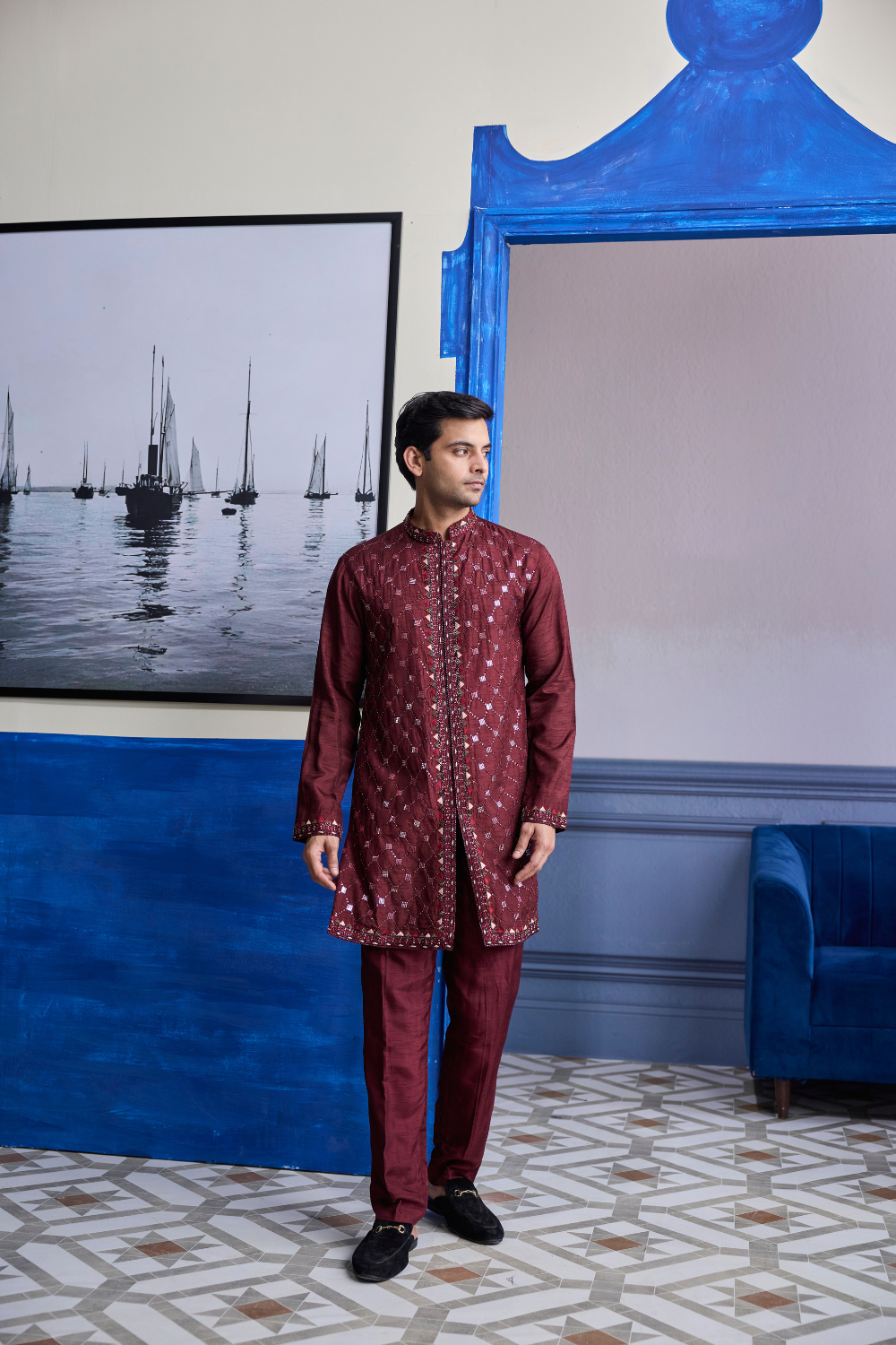 Maroon Mirror Embroidered Kurta Paired with Pants