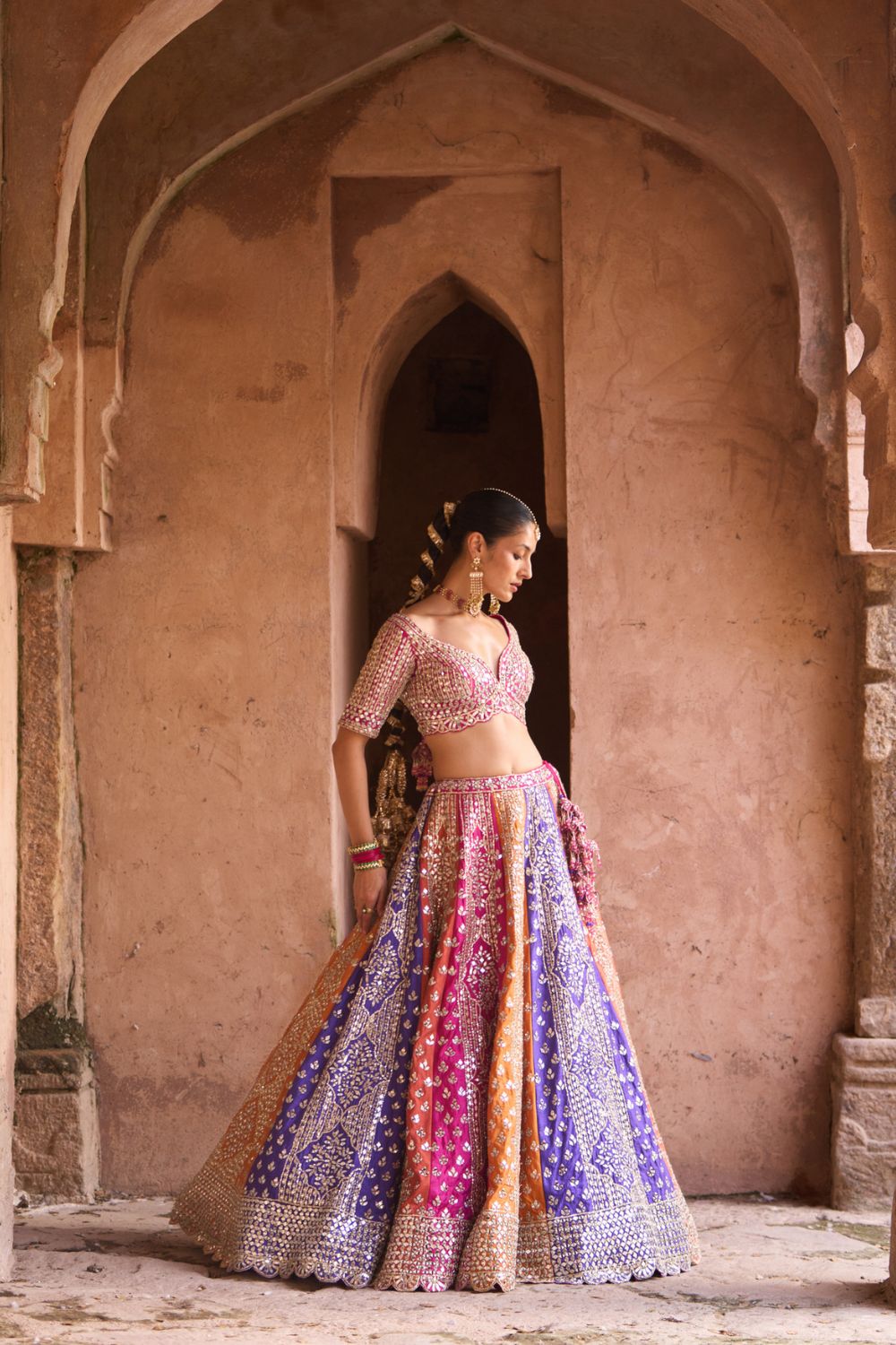 PRISM — Multicolored Raw Silk Lehenga Set with Contrast Blouse