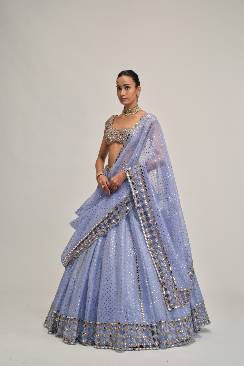 Dew Blue Sequins Embroidered Lehenga Set