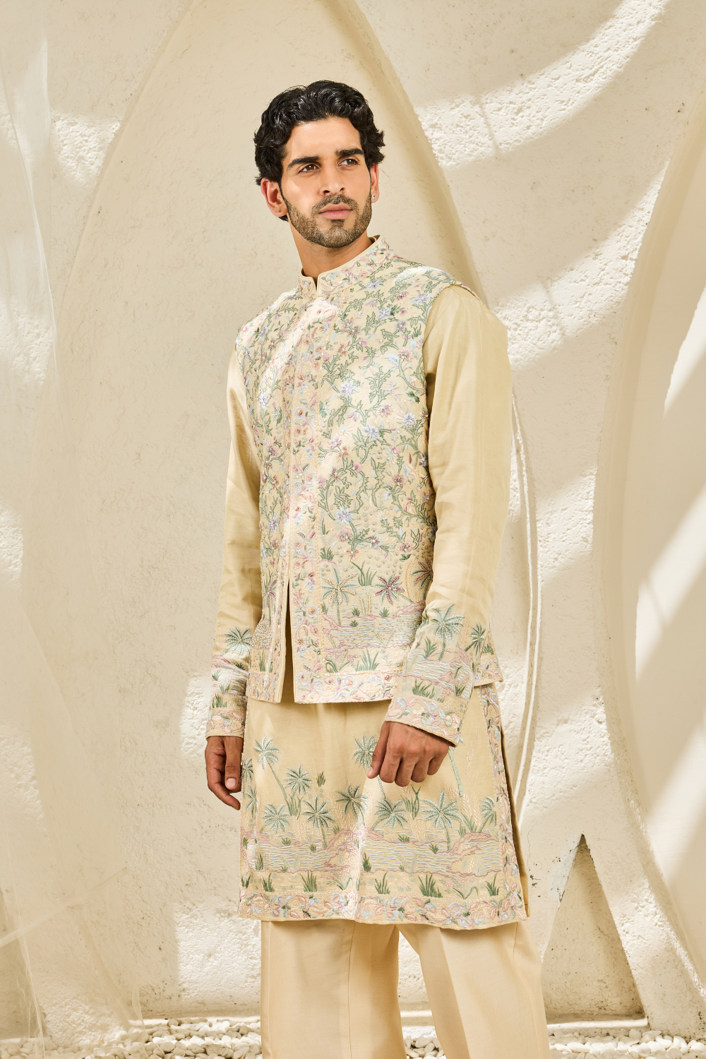 Beige Tropica Waistcoat Set