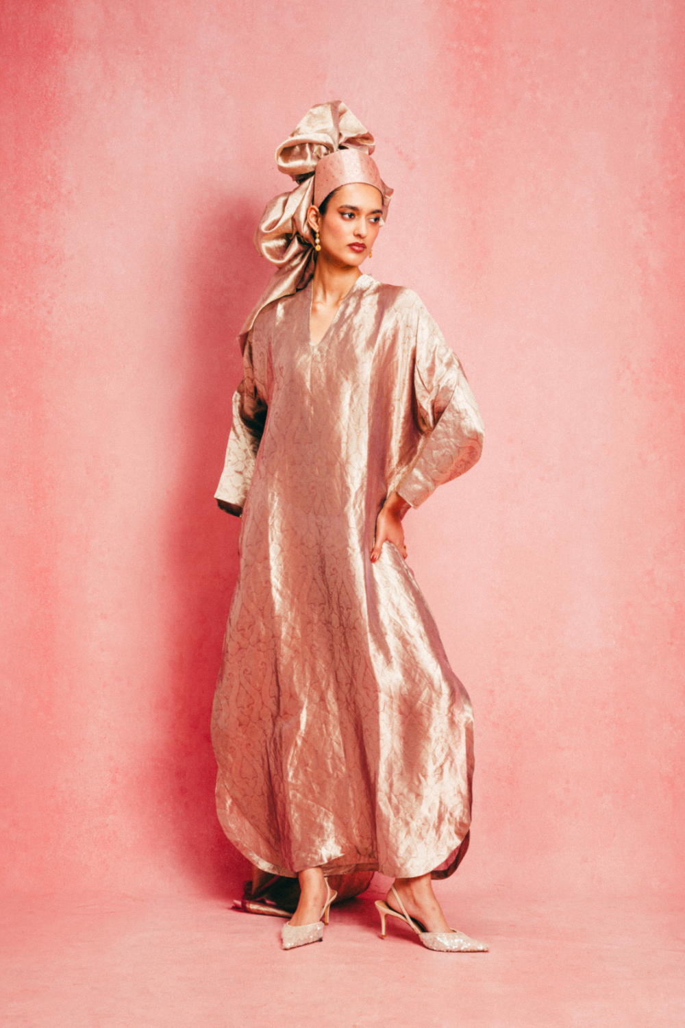 Handwoven Dusty Rose Banarasi Kaftan