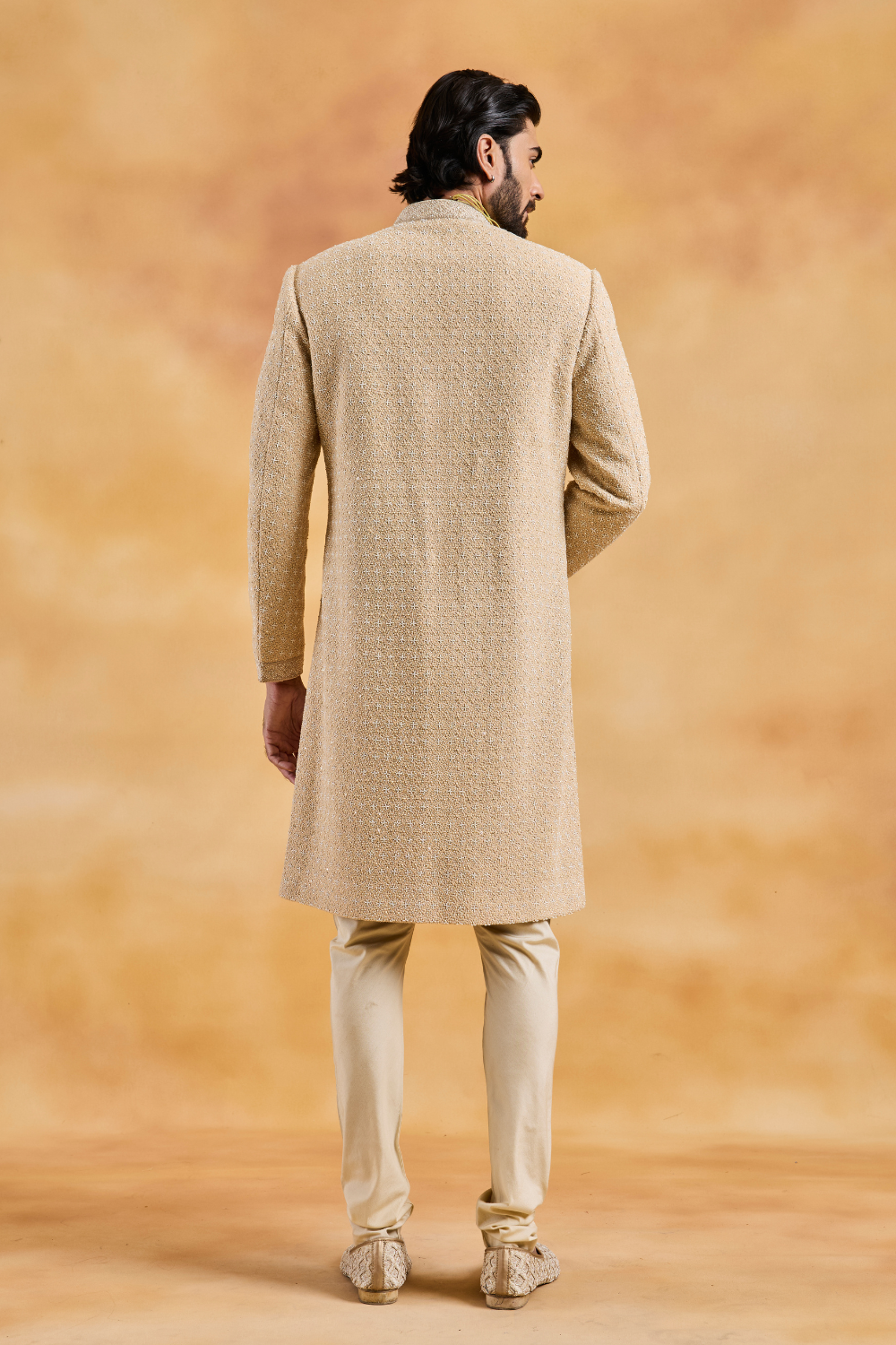 Champagne Raw Silk Sherwani Kurta Churidar Set
