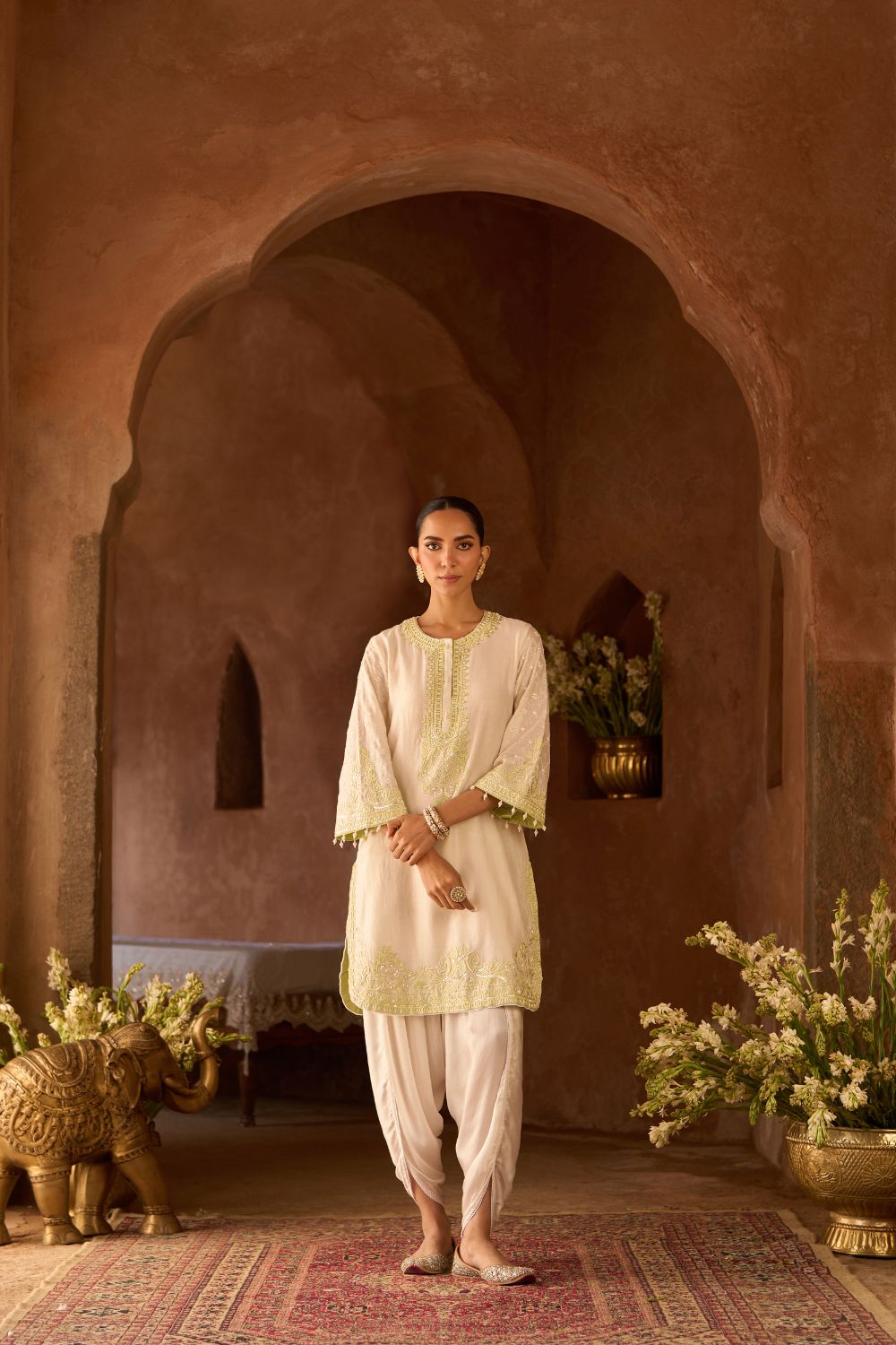 RUHI - DAISY IVORY WITH MINT GREEN SHORT KURTA AND DHOTI