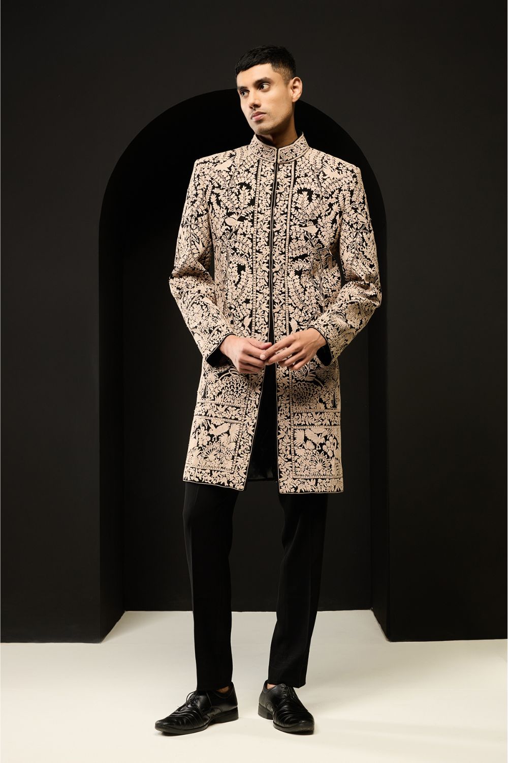 Black indowestern detailing with thread work