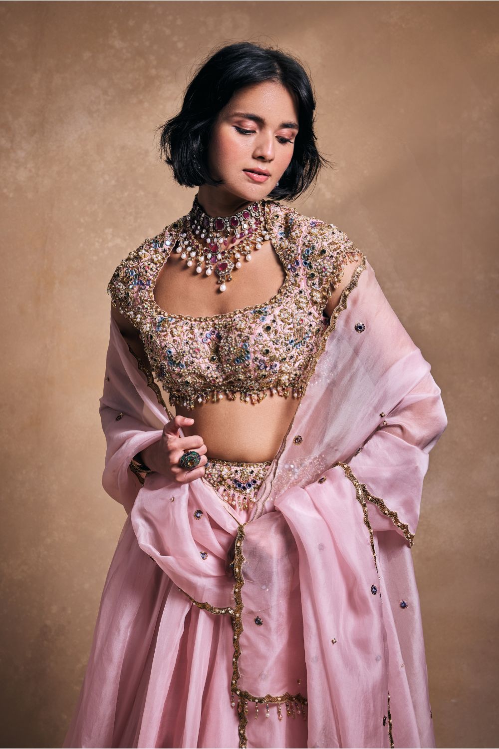 BABY PINK ORGANZA LEHENGA SET