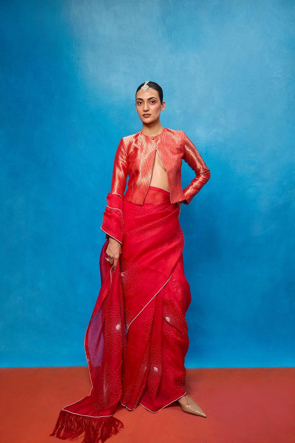 Handwoven Red Kora Banarasi Saree