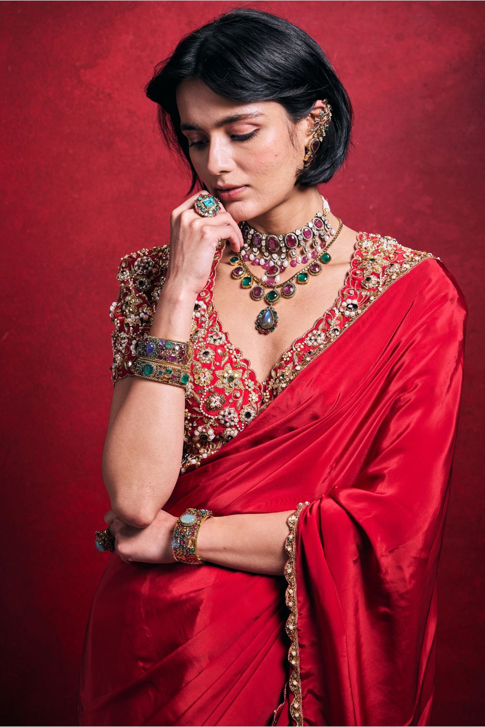 RED CREPE SAREE