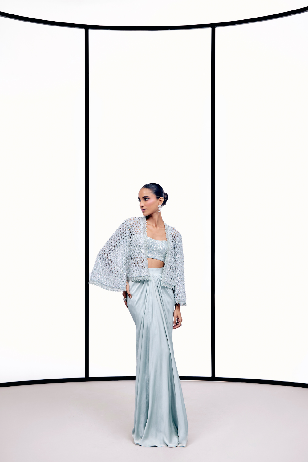 Ice Blue Cutwork Tassel Cape Set