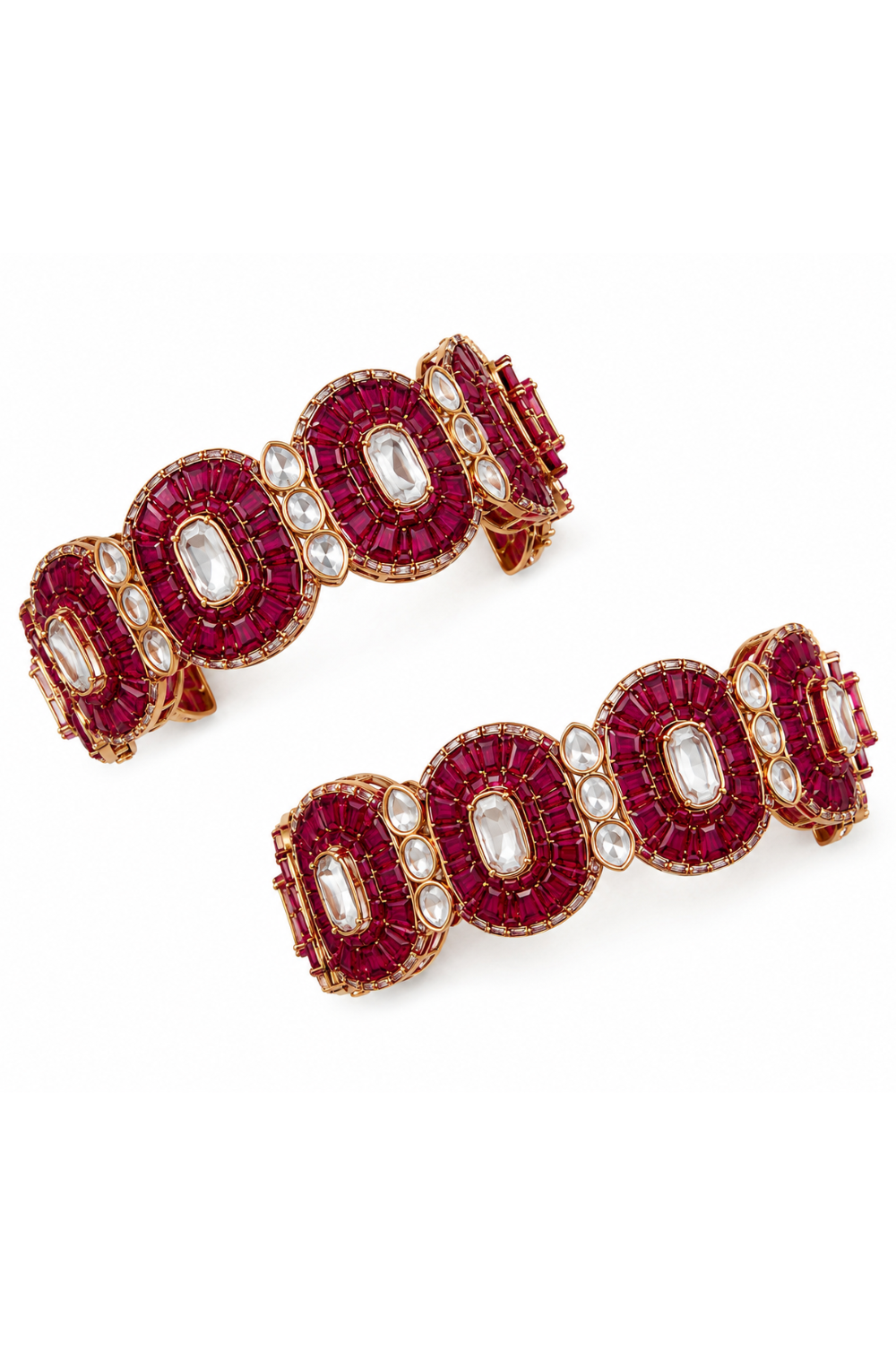 Pink Moissanite Polki Statement Kada Bangle Pair